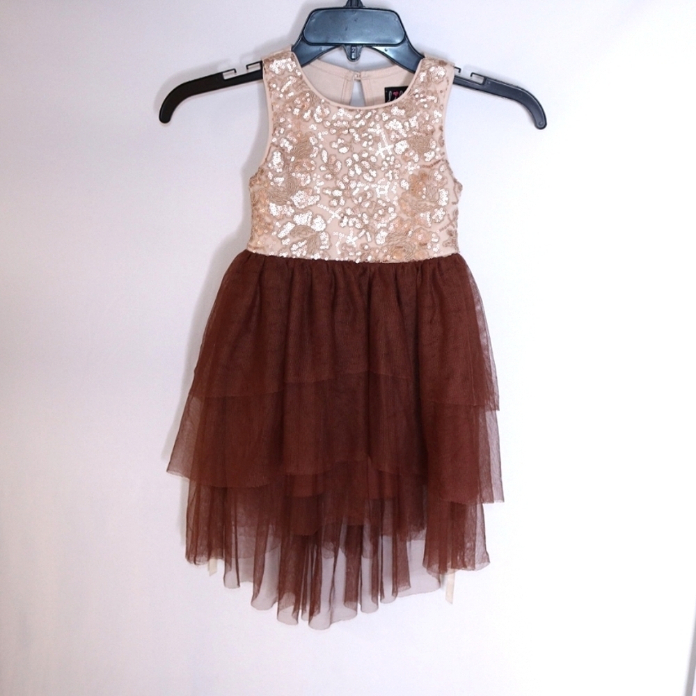 LILT Sequins tulle dress, cream and brown, 4T